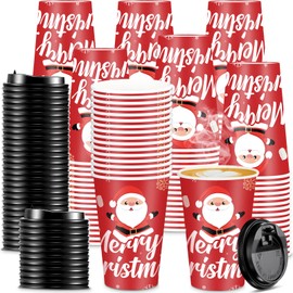 Yaomiao 120 Pcs Christmas Paper Coffee Cups with Lids Disposable Hot Cocoa Chocolate Paper Cups 12 oz Xmas Holiday Paper Cups for Hot Tea Drinks Beverage Coffee Bar Party Supplies