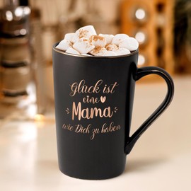 Joymaking Kaffeetasse Geschenk für Mama Geschenk Muttertag Geburtstagsgeschenk für Mutter Weihnachtsgeschenke Mama Tasse mit Spruch - Glück ist eine Mama wie Dich zu haben, Schwarz 400ml
