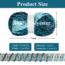 HOMBYS Bulky Chenille Yarn for Knitting,Fluffy Velvet Yarn for Crocheting,Soft Plush Baby Blanket Yarn,Weaving DIY Craft,Blue Tie Dye Yarn(8x91yds, 8x100g)