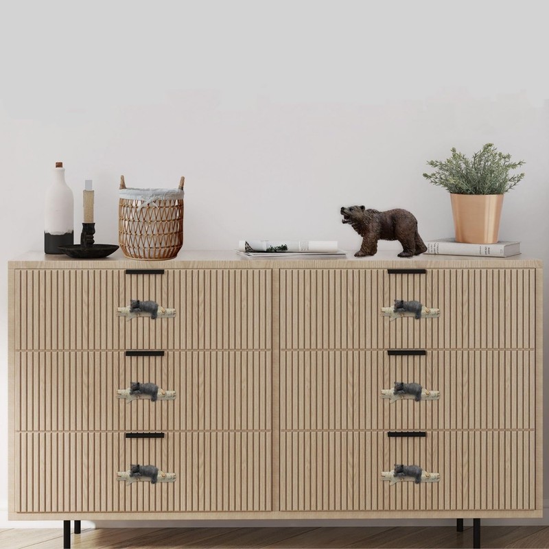 BestGiftEver Drawer Pulls with Black Bear on Birch Wood Accents