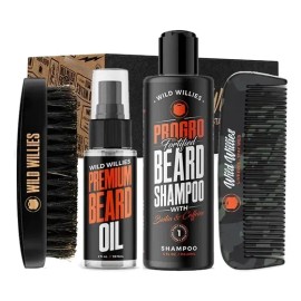Kit De Cuidado De Barba Wild Willies Oil, Champú Y Cepillo