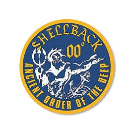 American Vinyl Round Yellow & Blue Shellback Ancient Order Sticker (Logo Navy Naval pollywogs Neptune 00 Degrees)