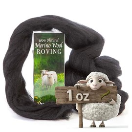 Desert Breeze Distributing 100% Natural Merino Wool Roving - Premium Combed Top Merino Roving Wool - Tapestry, Spinning, Wet Felting & Needle Felting Supplies - 21.5 Micron - 1 oz, Color Black