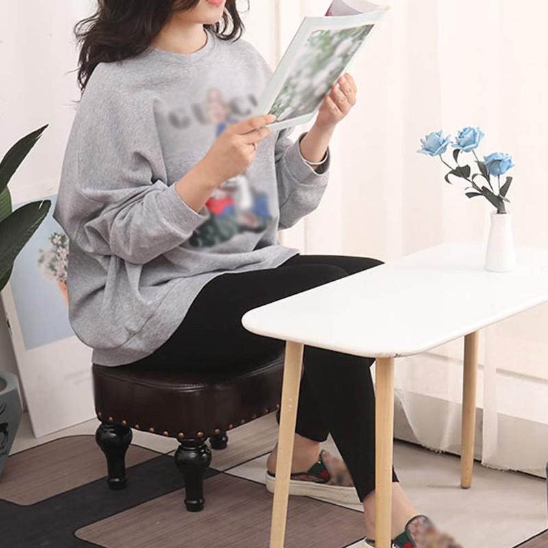 Kelendle Small Foot Stool for Living Room Brown Leather Stool