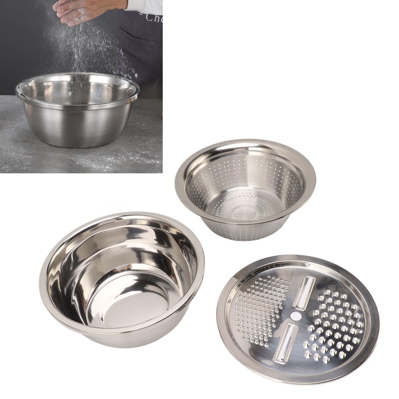 3pcs Stainless Steel Drain Basket Vegetable Cutter 3 in 1