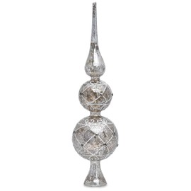Sikora SP4S große ausgefallene Christbaumspitze aus irisierendem Klar Glas mit Antik Silber Dekor H:30cm
