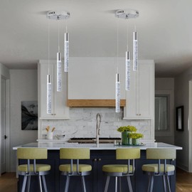 Upfelw Modern Crystal Chandelier 3-Lights, Spiral LED Raindrop Kitchen Island Pendant Lighting, Bubble Foyer Dinimg Room Hanging Light Fixture Remote Control Chrome