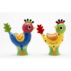 Cosmos Gifts 62112 Giggle Feathers - Polka Dots Rooster Chicks Salt and Pepper By Robin Roderick