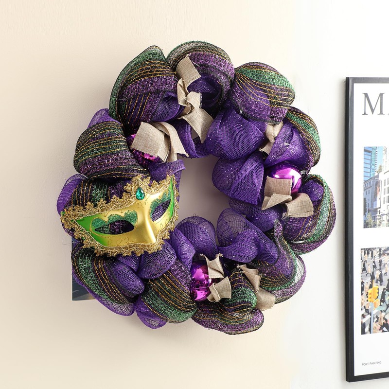 Mardi Gras Wreaths for Front Door 18 Inch Mardi Gras