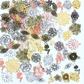 stino 100g Metal Charms for Jewelry Making, Bulk Silver & Gold Charms for Braclet Necklace Jewelry Making and Crafting (Flower Mixed Color)