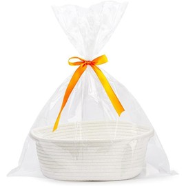 SKIKHN Empty Gift Basket, Gift Basket, Empty, Braided Basket with Gift Bags and Ribbons, Gift Basket, Empty Large Gift Basket for Baby Shower, Birthday, Wedding, Easter, Thanksgiving, Christmas, White