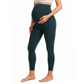CRZ YOGA Womens Butterluxe Maternity Leggings Over The Belly 25" - Buttery Soft Workout Activewear Yoga Pregnancy Pants Forest Dark Green Small
