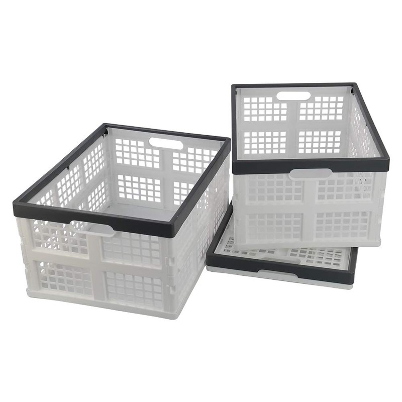 Teyyvn 3-Pack 30 L Plastic Stackable Collapsible Storage Crates, Folding