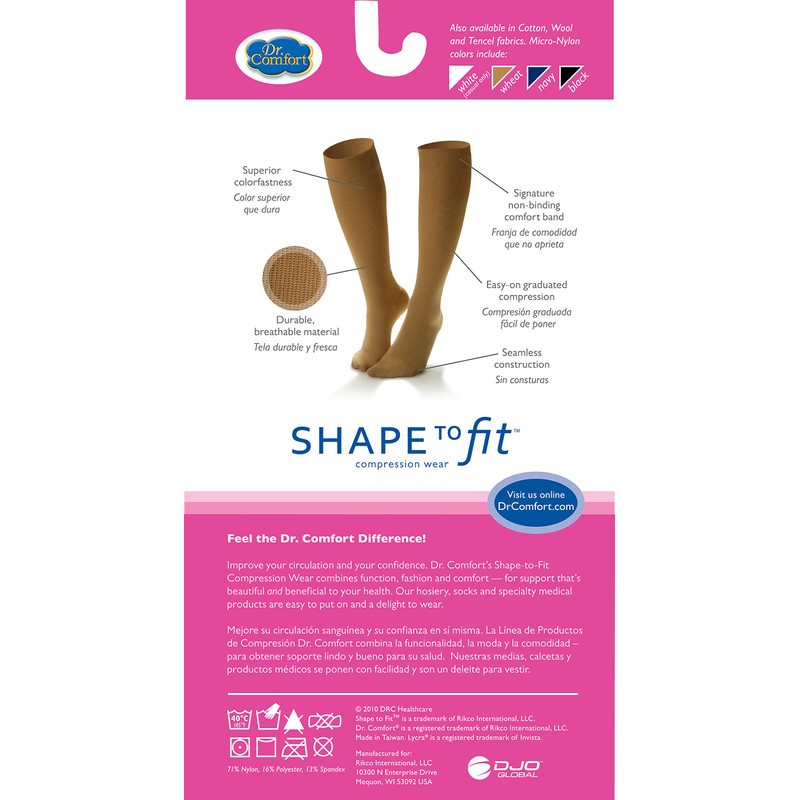 Dr. Comfort Women's Micro Nylon Graduated Compression Knee-High Sock, 10-15