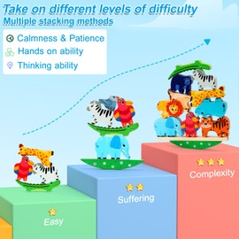 SOLMAN Montessori Toys for 1 2 Year Old Girl Boy Gifts,Building Blocks Animal Stacking Toys for 1 2 3 Year Olds,Wooden Toys for 1-3 Year Old,Gifts for 2 3 4 Year Old Girls Toys Age 1 2