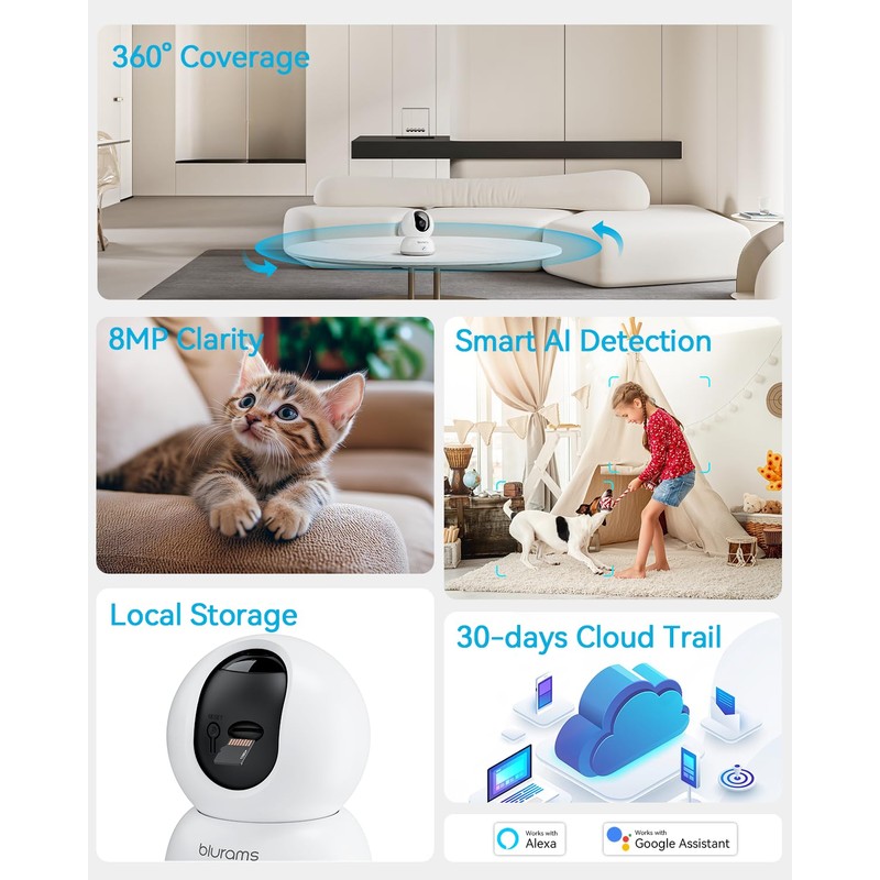 blurams Security Camera 4K, Indoor Pet Camera, Dog Cameras with