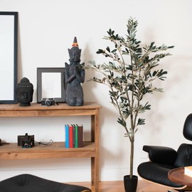 Vickerman 6' Artificial Potted Olive Tree - Olive Plant with 777 Olive Leaves and 57 Decorative Fake Olives - Tall Green Silk Potted Artificial Indoor Tree- Home Office Decor