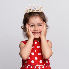 Vofler Flower Girl Crown, Princess Butterfly Tiara - Gold Crystal Rhinestone Pearl Headband for Kids Women Adults Birthday Wedding Quinceanera Pageant Prom Homecoming Halloween Mermaid Costume Party