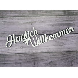 KE-Partyzubehör Schriftzug Herzlich Willkommen aus Holz in weiß