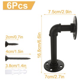 GBACHOOSE 6Pcs Industrial Pipe Shelf Brackets, Black Pipe Brackets Floating Shelf for Book Shelf Floating Shelves, Custom Wood Shelves Wall Mounted, Metal Rustic Pipe Decor with Hardware Included