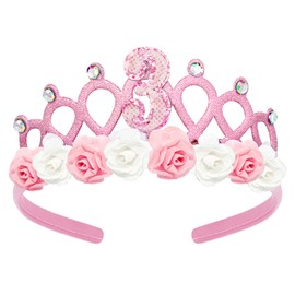 YARIEW 3rd Birthday Decorations for Girls 3rd Birthday Headband, Bithday Crown Birthday Tiara Flower Princess Crown Headband 3rd Birthday Girl Outfit Princess Party Decorations Pink