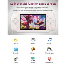 CZT 4.3 inch Retro Game Console with mps mp4 Function Portable Video Game Console Built in 2000+ Games for GBA/GBC /GB/SFC/FC/SEGA/SMC Mp4 Mp5 Holiday/Birthday Gifts (White)