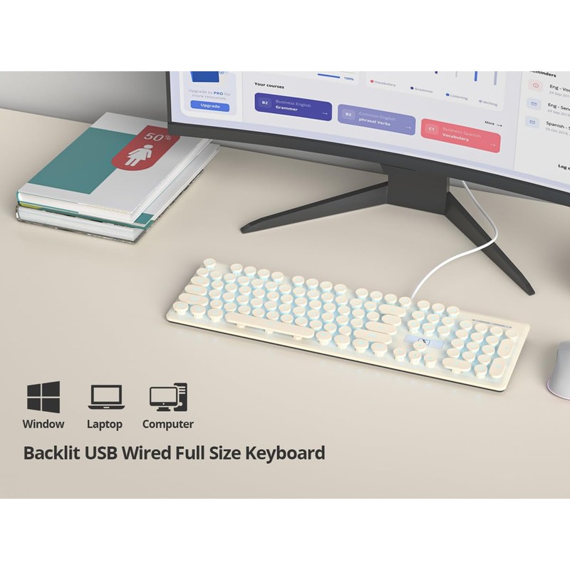 iRoboosta Quiet Keyboard Wired Membrane Keyboard Aesthetic, Full Size 104