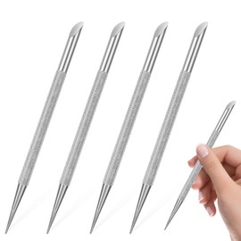 4pcs Cuticle Pusher Tools Professional Nail Cuticle Pusher Dual Ended Stainless Steel Loop Remover Cutter Manicure Pedicure Tool Nail Cleaner 2-in-1 Cropping Nail Scraper for Fingernails Toenails