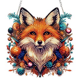 SENQAO Fox Diamond Art Hanging Kit for Adult, Special Shaped Rhinestone, Double Sided DIY Acrylic Diamond Art Painting Window Pendants Home Garden Wall Hanging Kits Hanging Ornament
