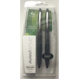 Staples Avant Style SilkScribe Retractable Ink Pen, Black 1.0mm, 2/Pk, Model 22881, NEW