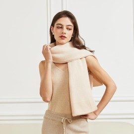 Huralona Women's Cashmere Shawl Wrap Scarf with Sleeves Outer Warm Knitted Open Front Poncho Cape Fall Winter (Cream)