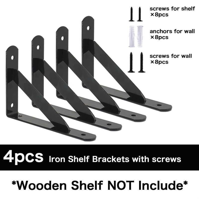 EZYDECOR Wall Mounted Shelf Brackets 4pcs 6 Inch Triangle Shelf