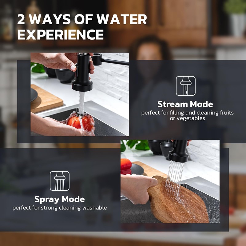 WEWE Black Kitchen Faucet with Soap Dispenser, Kitchen Sink Faucet