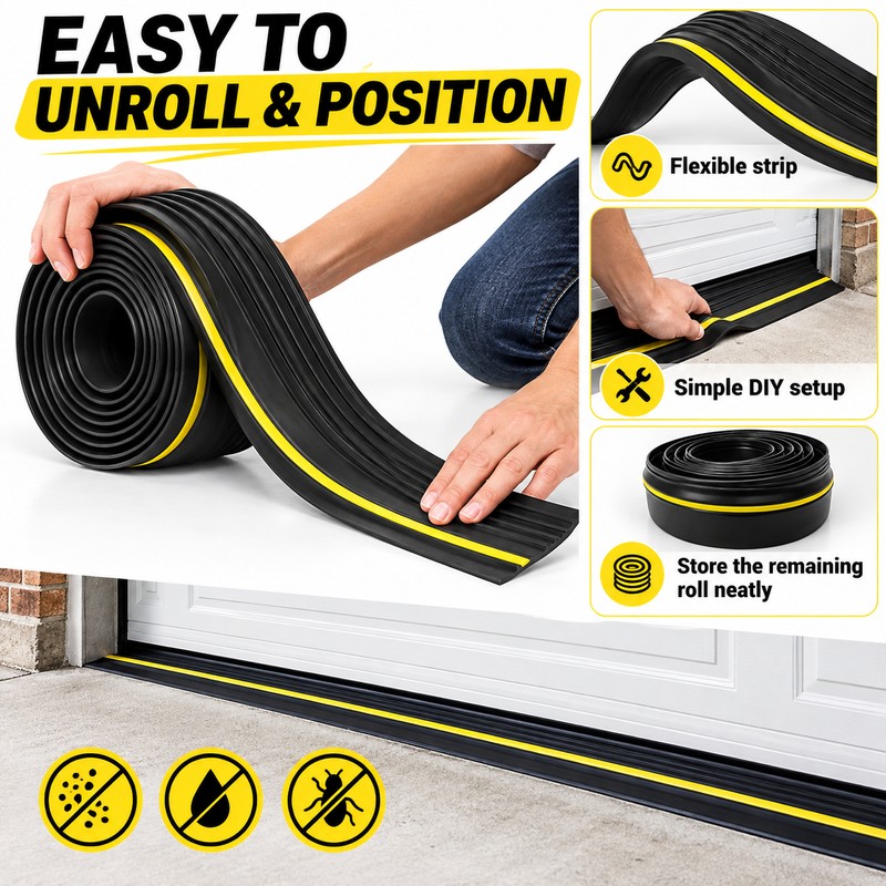 Universal Garage Door Threshold Seal Strip – Weatherproof Rubber Bottom