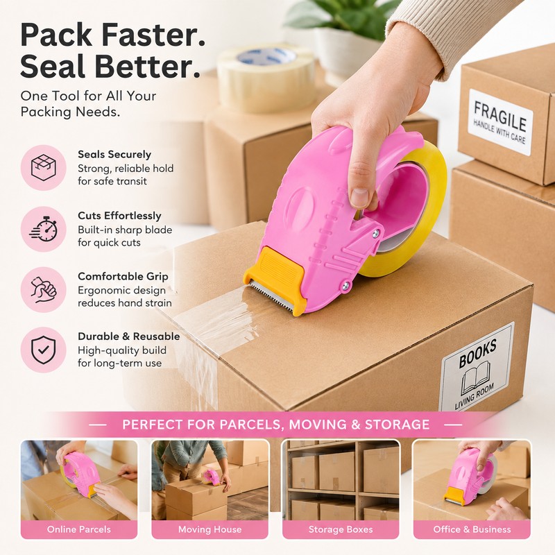 Handheld Packing Tape Dispenser for 2-Inch Tape – Adjustable 45–60mm