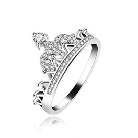 Uloveido Womens Cubic Zirconia Crown Rings Princess Queen Tiara Ring Tiny CZ Gift Girl Promise Ring White Gold PlatedY1227 (Size 7)