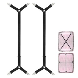 Bed Sheet Straps Adjustable Pack of 2 Elastic Sheet Holders, Elastic with Metal Clips, Crossed Fitted Sheet Strap Bed Sheet Clips, Elastic Mattress Cover Holder for Bed Sheet Mattress