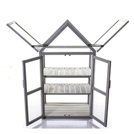 Gardman R70200425 Dove Gray Wooden Growhouse with UV Treated Polycarbonate Glazing and Adjustable Shelves. Dimentions:16" x 28" x 52" inches (LxWxH)