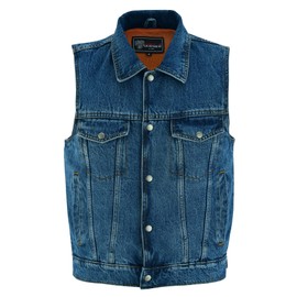 Mens Motorcycle Riding Snap Button Light Weight Denim Shirt Collar Jean Style Vest Black & Blue (as1, alpha, xx_l, regular, regular, Navy Blue)