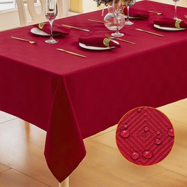 Ahomuily Rectangle Diagonal Jacquard Tablecloth Waterproof and Wrinkle Resistant Checkered Fabric Table Cloth Elegance Grid Pattern Table Cover for Kitchen and Outdoor, Burgundy Red 52 x 70 Inch