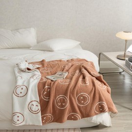 Baby Throw Blankets with Smiley Faces Soft Cozy Warm Blanket for Bed Sofa Travel (Smile,Orange,28"x40")
