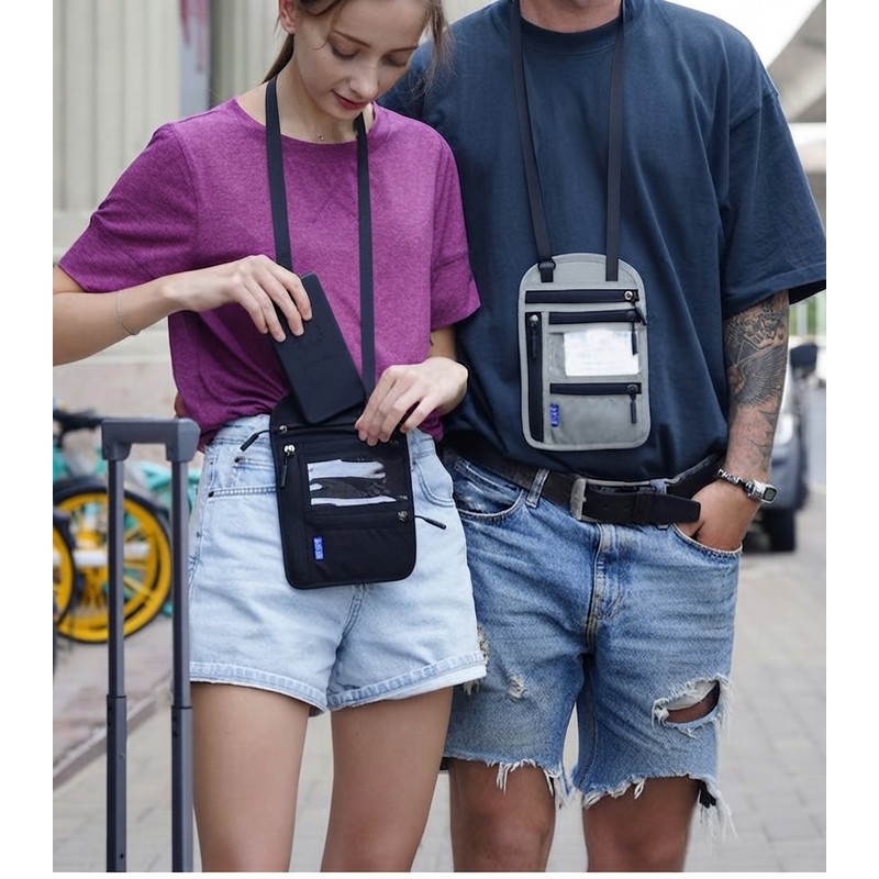 RFID Travel Passport Wallet Crossbody Bag – Compact Card, Phone