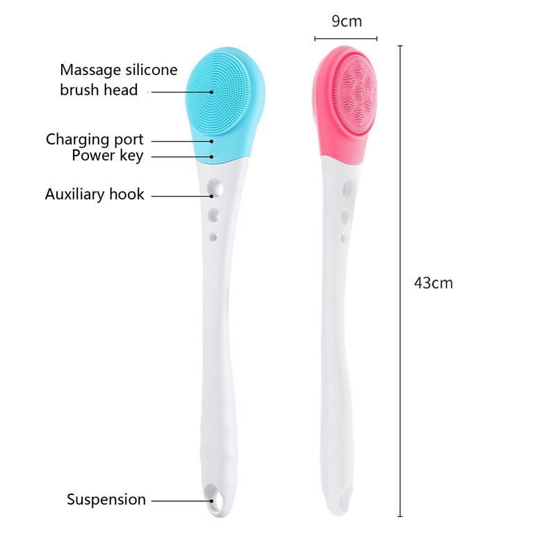 Electric Body Scrubber Shower Brush Long Handle Waterproof Cordless Body