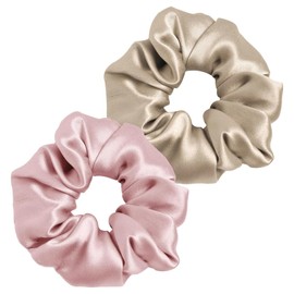 2 Stück Haargummis Seide Scrunchies Satin für Damen, Haargummi Weich Seidig Elastisch Silk für Damen Frauen und Mädchen, Champagner, Rosa