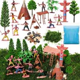 Canlierr 32 Pcs Native American Indians Figures Toys Set, Action Figure Diorama Cowboys Historical People Model Trees Scene Materials Kit for School Diorama Project Kids Educational Birthday Gift