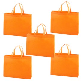 Aoktorkit 5 PCS Orange Party Favors Bags Non-woven Gift Tote Bags with Handle Reusable Shopping Bags, 25x35x10cm
