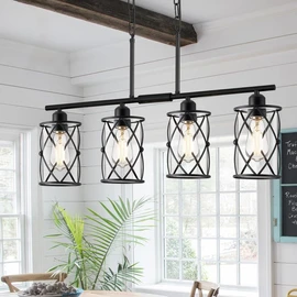 Osimir 4-Light Kitchen Island Lighting, Modern Black Dining Room Light Fixtures with Clear Glass, Farmhouse Industrial Linear Chandelier Pendant Light with Adjustable Chain, CH9176BK-4IS
