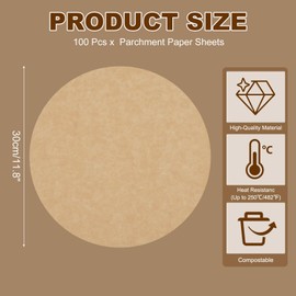 sourcing map 100 Pcs Unbleached Parchment Paper Baking Sheets Rounds, 11.8 Inch Hamburger Patty Paper, for Baking Grilling or Meat Storage, Wood Color