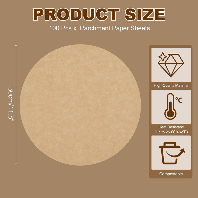 sourcing map 100 Pcs Unbleached Parchment Paper Baking Sheets Rounds,