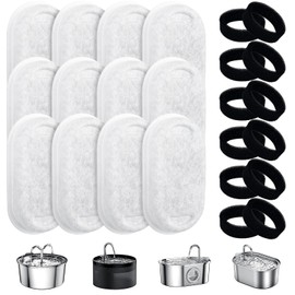 Tekenewbse Cat Fountain Filter, Pack of 12 Filters + 12 Foam Filters for 2L/3.2L/4L Cat Drinking Fountain Filter Replacement Filter, Sponge Filtering Hair, with Carbon Filter Triple Filtration